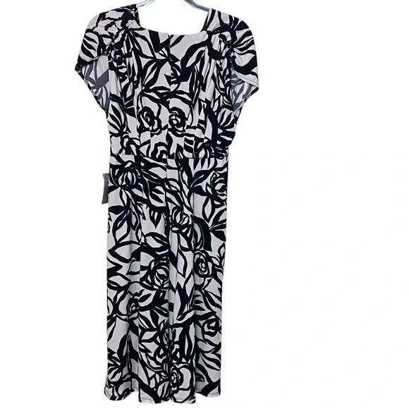 NWT  Maggy London Black and Cream Leaf Print Midi Dress Sz 4 - Picture 2 of 14